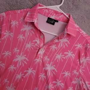 Sunday Swagger Polo Shirt Mens Small Pink Hawaiian Palm Performance Golf Stretch